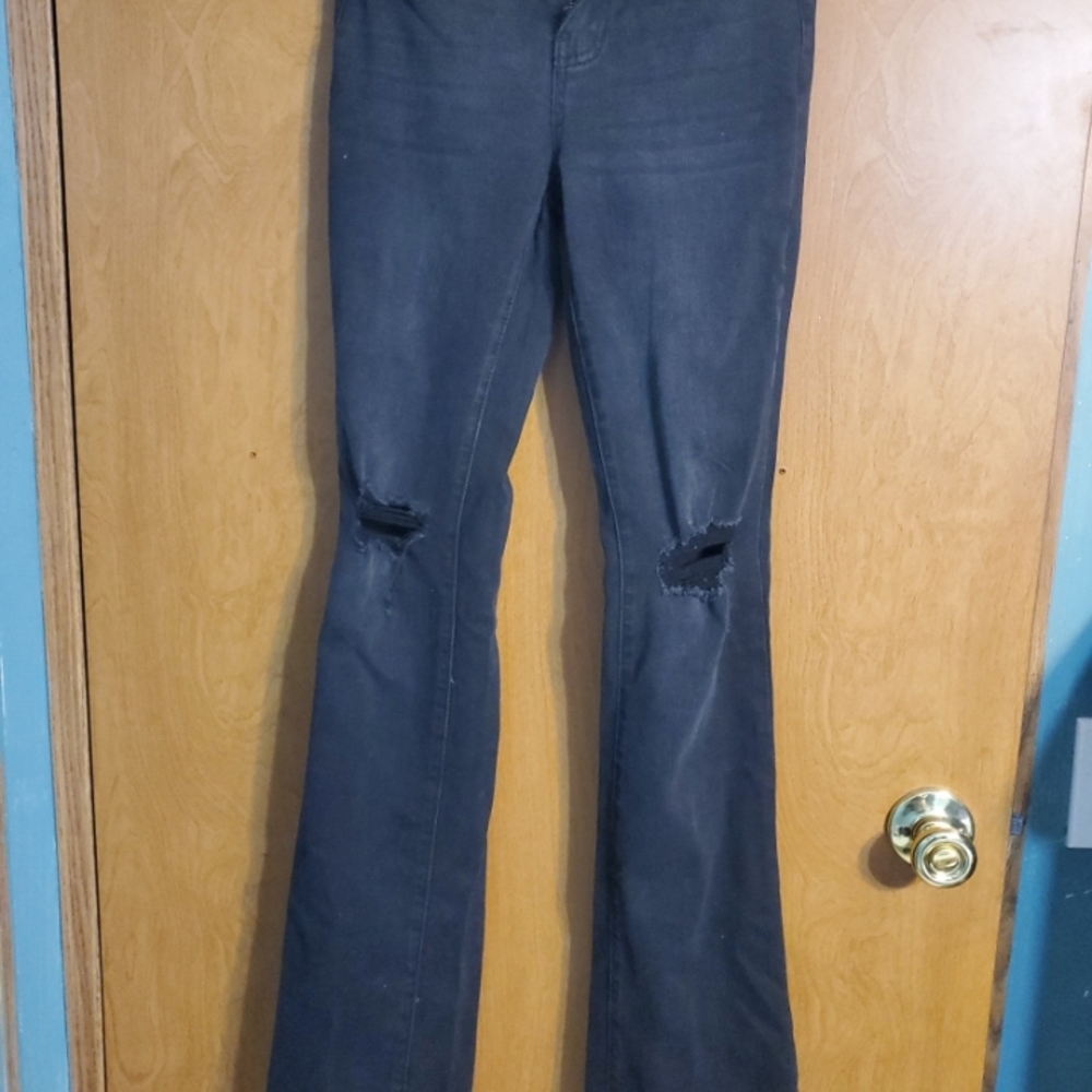 Fashion Nova Black Distressed Flare Jeans